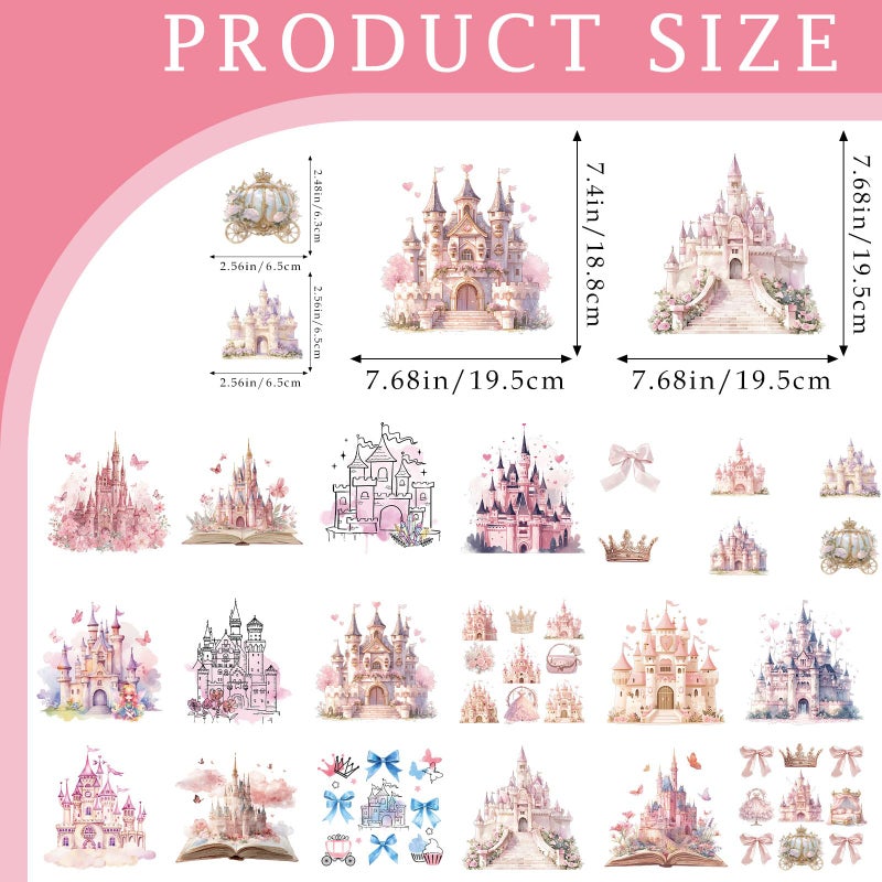 Dazoratix Castle Iron on Transfers - 22 Sheets Cute Pink DTF Ready to Press for T Shirts Bow Heat Patches Stickers Vinyl Decals Appliques for Girls Clothing Clothes Pillow Bag Decorations DIY Crafts - Image 2