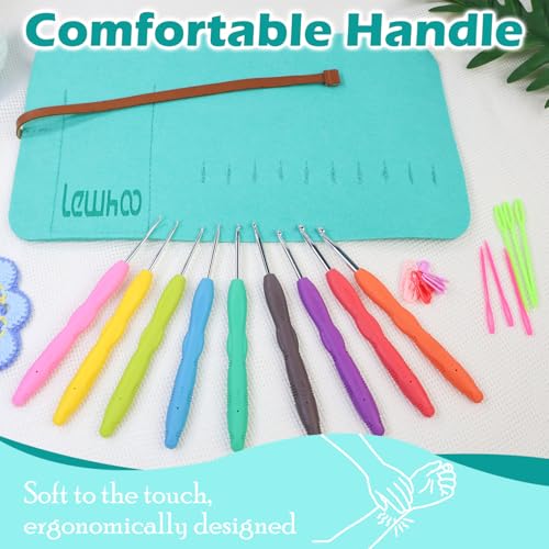 Lewhoo Crochet Hooks, 9 Size Ergonomic Crochet Hook Set with Roll Felt Case, Beginner Long Needle for Arthritic Hands, Size from 2.0mm-6.0mm/B-J - Image 5