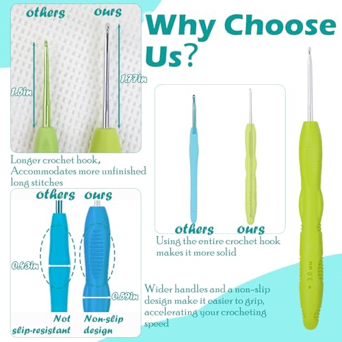 Lewhoo Crochet Hooks, 9 Size Ergonomic Crochet Hook Set with Roll Felt Case, Beginner Long Needle for Arthritic Hands, Size from 2.0mm-6.0mm/B-J - Image 4