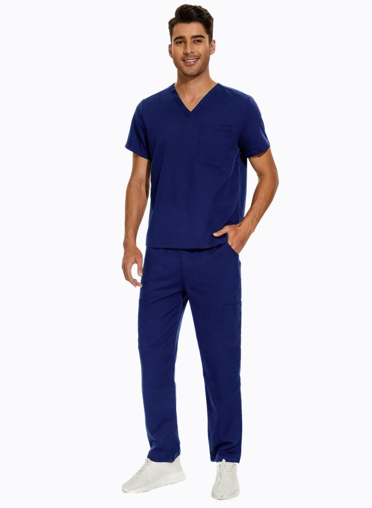 Loquat Medical Uniform Scrubs 2 Piece Set V-Neck Top and Elastic Waist Pants Suit Dark Blue - Image 2