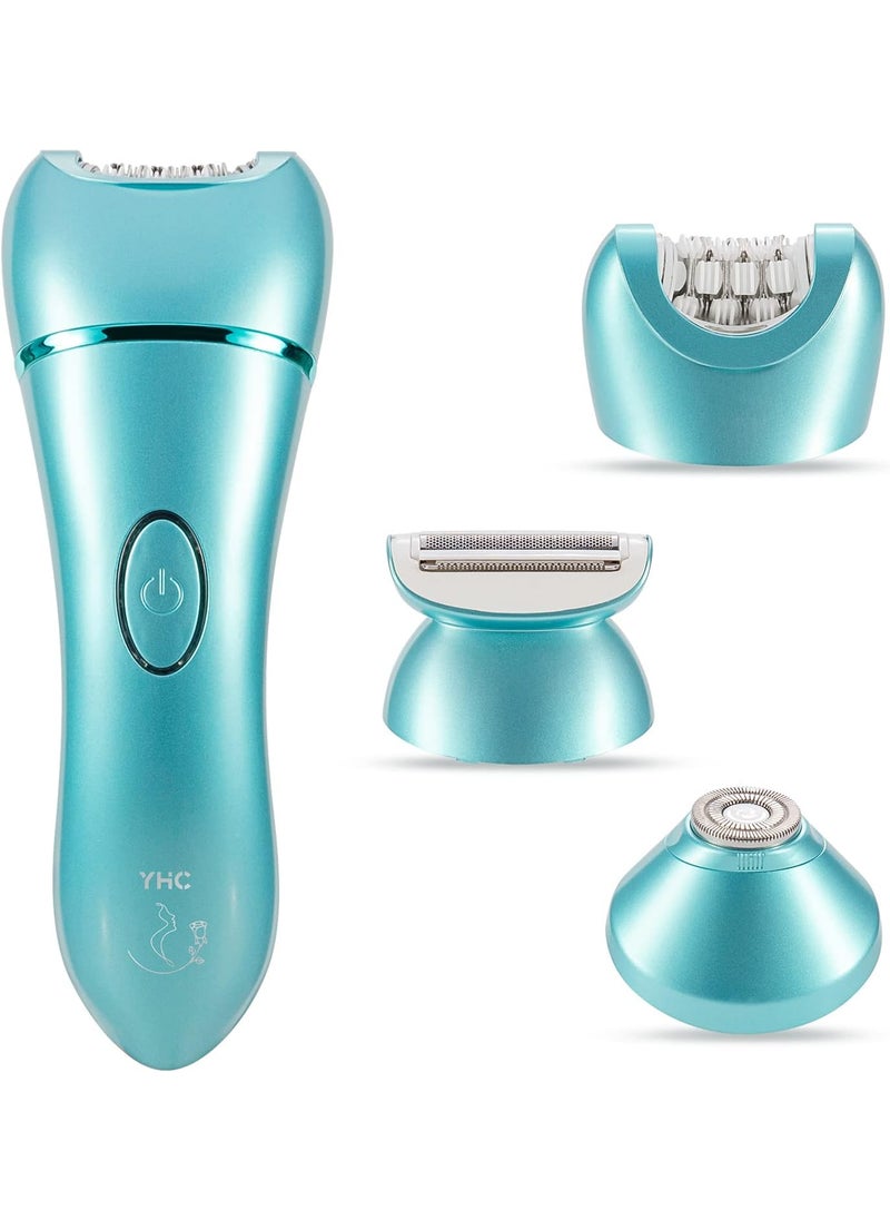 YHC YHC Epilator for Women  Wet  Dry Lady Shaver for Arms Legs Face Bikini Area Hair Removal  Cordless Waterproof 3in1 Womens Electric Razor  USB Rechargeable Blue 
