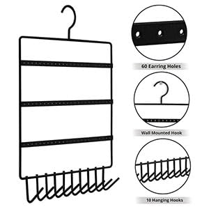 Cri8Hub 2 Pcs Earring Organizer Multipurpose Wall Hanging Metal Jewellry Hanger with 10 Hanging Hooks & 66 Holes for Earings Suitable for Organizing Studs Necklace, Earring,(Jhumka stand) - Image 3