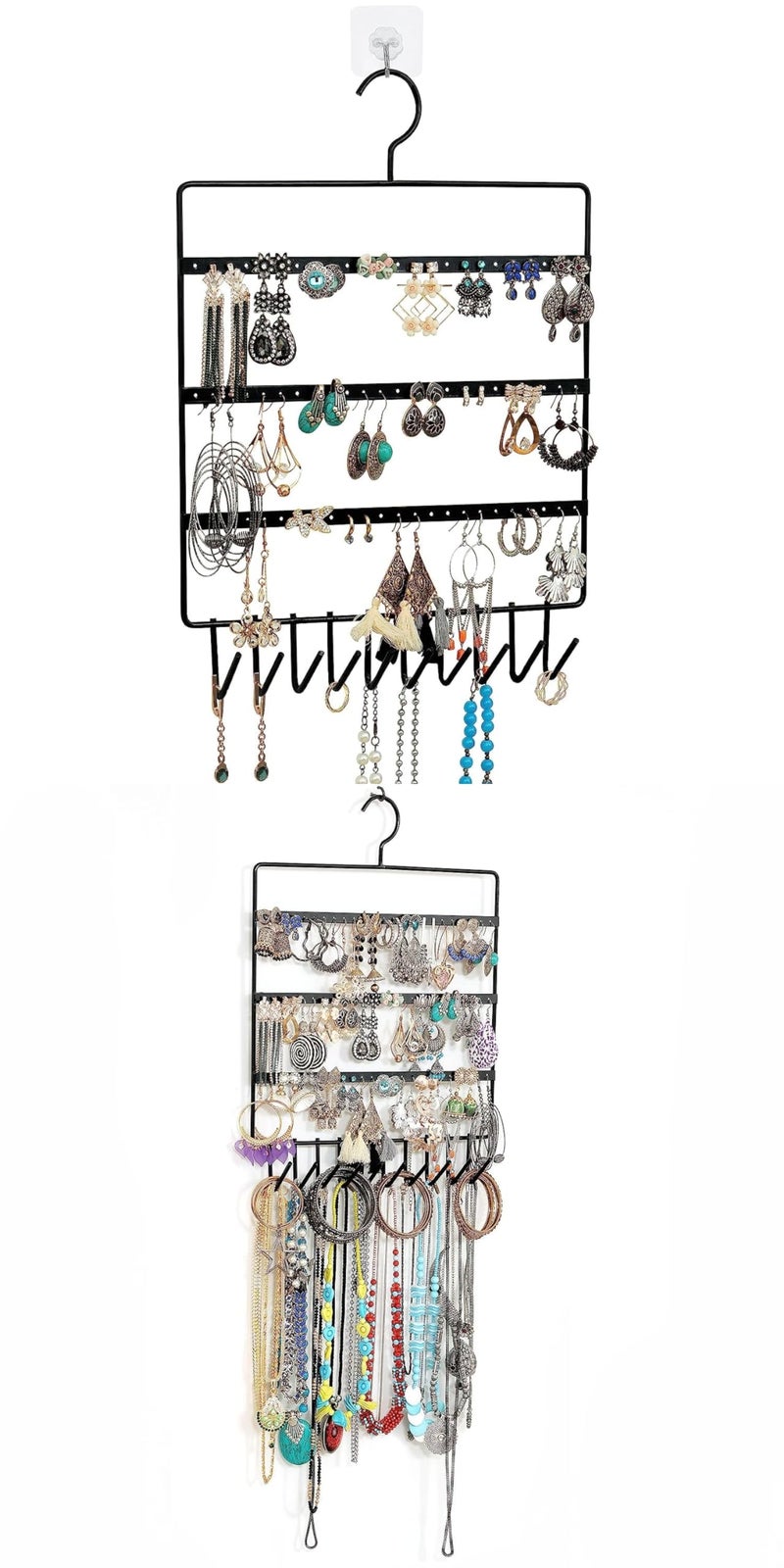 Cri8Hub 2 Pcs Earring Organizer Multipurpose Wall Hanging Metal Jewellry Hanger with 10 Hanging Hooks & 66 Holes for Earings Suitable for Organizing Studs Necklace, Earring,(Jhumka stand) - Image 1
