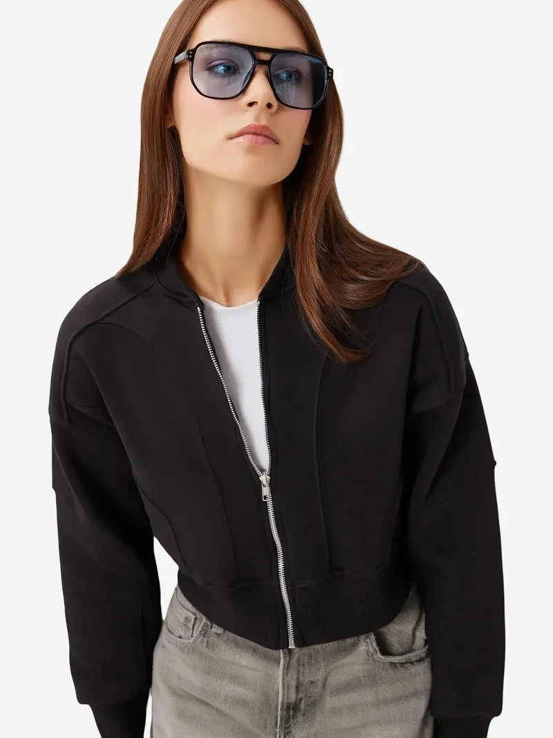 Lovely Istanbul ISTANBUL Slim Fit Zippered Crop Sweatshirt