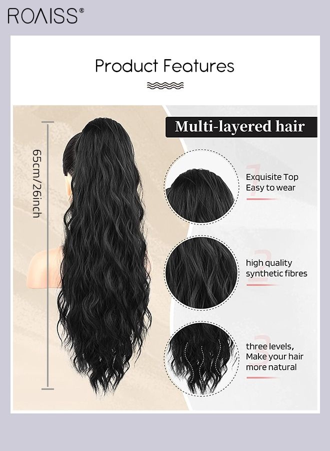 roaiss Long Wavy Drawstring Ponytail Extension for Women Synthetic Curly Ponytail Hair Extensions Natural Soft Hair Pieces for Daily Party Use 66cm (26 inches) - Black - Image 3