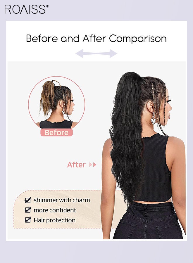 roaiss Long Wavy Drawstring Ponytail Extension for Women Synthetic Curly Ponytail Hair Extensions Natural Soft Hair Pieces for Daily Party Use 66cm (26 inches) - Black - Image 2