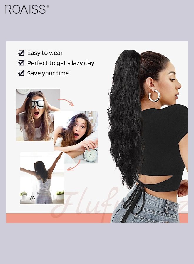 roaiss Long Wavy Drawstring Ponytail Extension for Women Synthetic Curly Ponytail Hair Extensions Natural Soft Hair Pieces for Daily Party Use 66cm (26 inches) - Black - Image 5