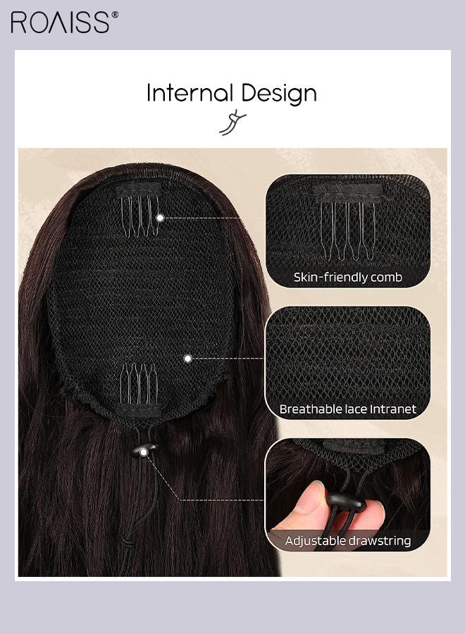roaiss Long Wavy Drawstring Ponytail Extension for Women Synthetic Curly Ponytail Hair Extensions Natural Soft Hair Pieces for Daily Party Use 66cm (26 inches) - Black - Image 4