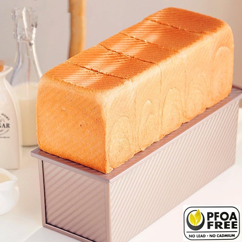 DWWTKL Pullman Loaf Pan with Lid Non-Stick Toast Mold Rectangle Corrugated Bread Cake Oblong Mould with Cover for Oven Baking (2.2Lb Dough Capacity) - Image 3