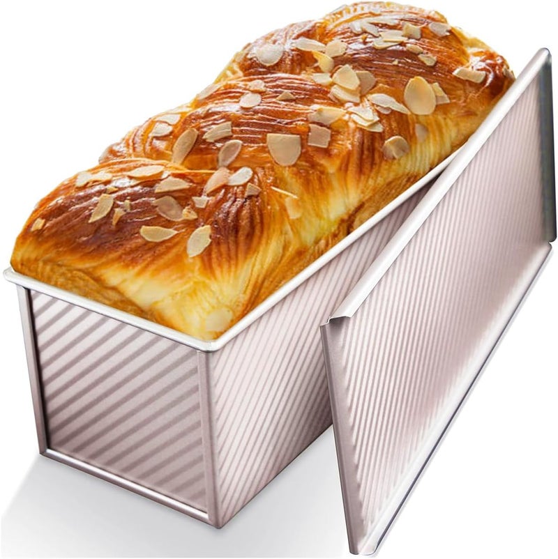DWWTKL Pullman Loaf Pan with Lid Non-Stick Toast Mold Rectangle Corrugated Bread Cake Oblong Mould with Cover for Oven Baking (2.2Lb Dough Capacity) - Image 1
