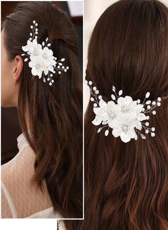شاناكو إكسسوارات شعر الزفاف من شانكو - مشابك شعر مزينة بالزهور وقطع أخرى للعرائس - مشابك شعر فضية مانعة للانزلاق مرصعة باللؤلؤ وأحجار الراين الكريستالية، بالإضافة إلى زينة أنيقة للنساء ووصيفات العروس. - Image 4