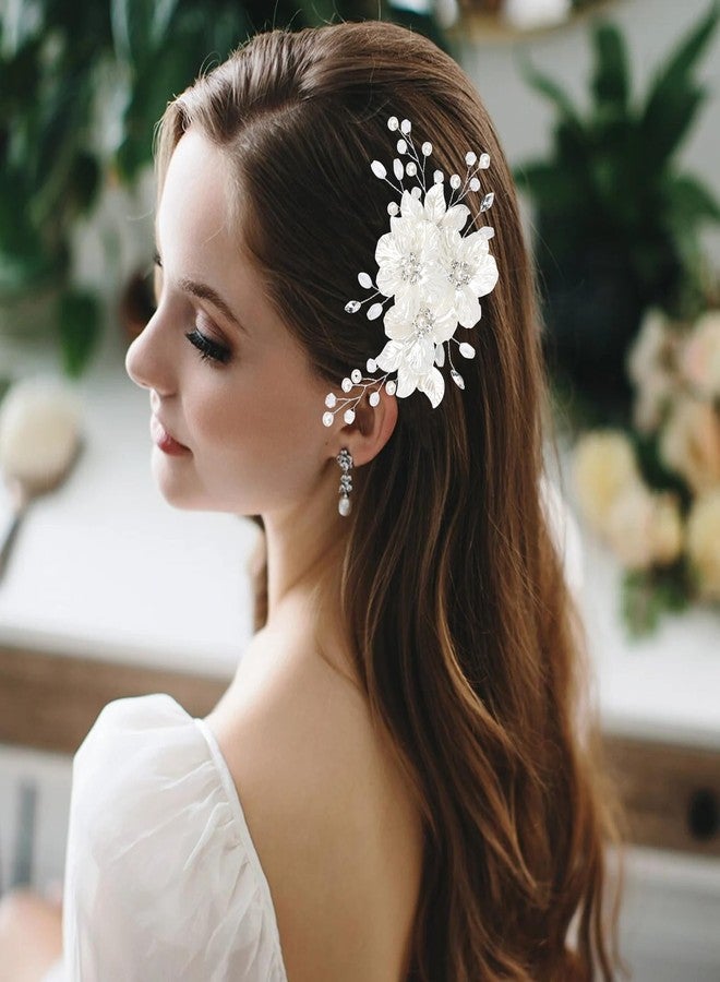 شاناكو إكسسوارات شعر الزفاف من شانكو - مشابك شعر مزينة بالزهور وقطع أخرى للعرائس - مشابك شعر فضية مانعة للانزلاق مرصعة باللؤلؤ وأحجار الراين الكريستالية، بالإضافة إلى زينة أنيقة للنساء ووصيفات العروس. - Image 2