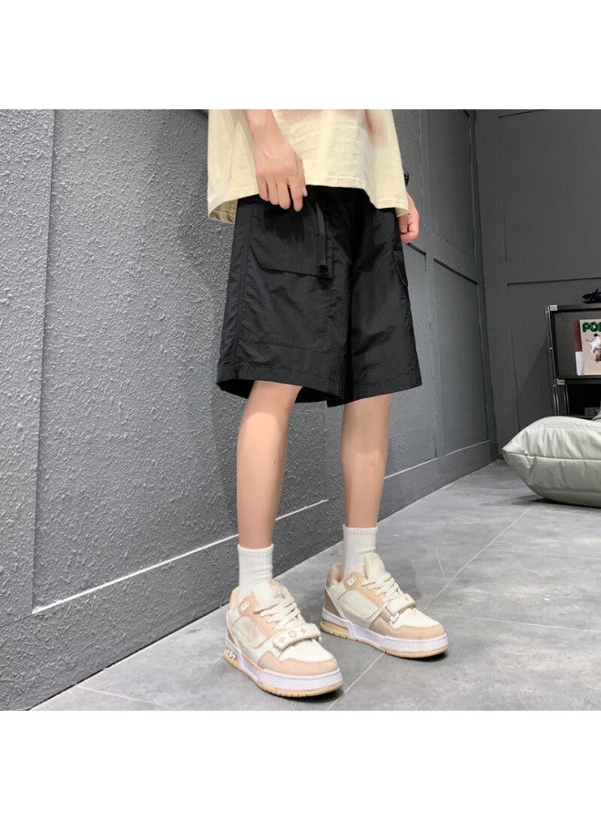 Homlean Men's American Style Work Shorts Spring Summer Loose Wide Leg Breathable Comfortable Big Pocket Five-point Pants Ht17 Black 4XL - Image 5
