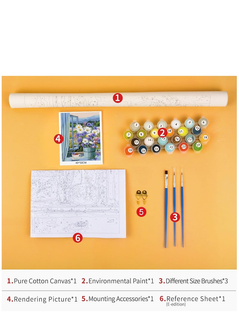 Excefore Paint by Numbers for Adults Beginner, DIY Flowers Adult Paint by Number Kits On Canvas Acrylic Paint,Drawing Paintwork with Paintbrushes Oil Painting Home Decor(16x20inch) - Image 4