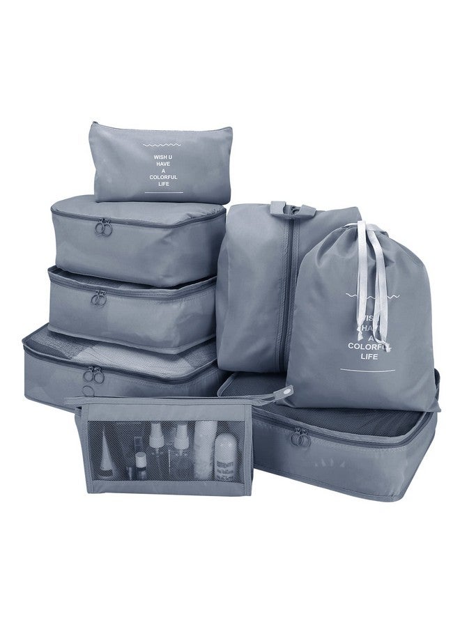 Niwlix Nylon 8 Pcs Travel Organizer Pouch Packing Cubes For Travel Clothes Space Savers Bags Cosmetics/Underwear/Socks/Shoes Toiletry Organiser Pouch (Grey) - Image 1