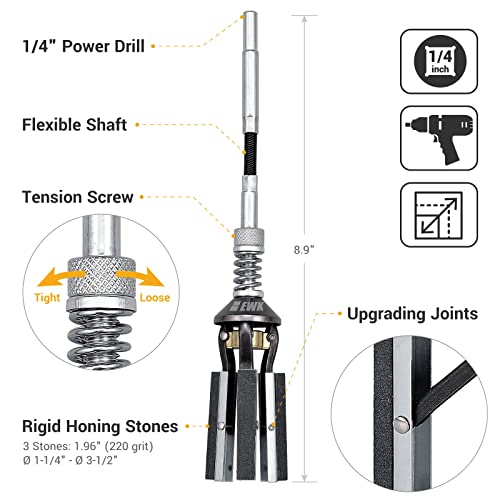 EWK 1-1/4 to 3-1/2 Inch 3 Stones Engine Cylinder Hone Tool Adjustable Cylinder Deglazer Piston Honer 220 Grit - Image 2