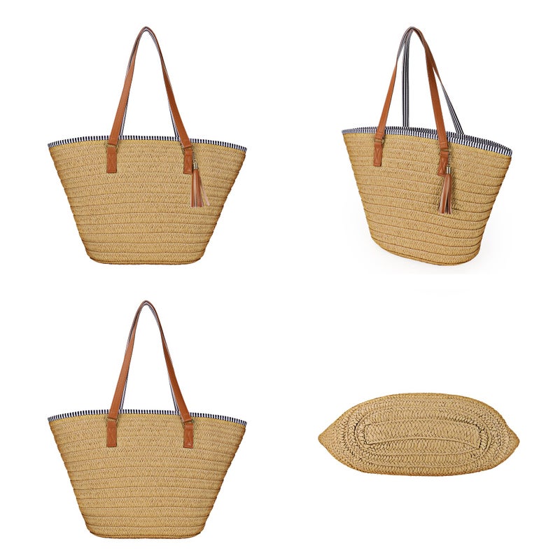 Youjaree Womens Large Straw Shoulder Bag Beach Tote Handbag Purse with Tassel for Summer - Image 4