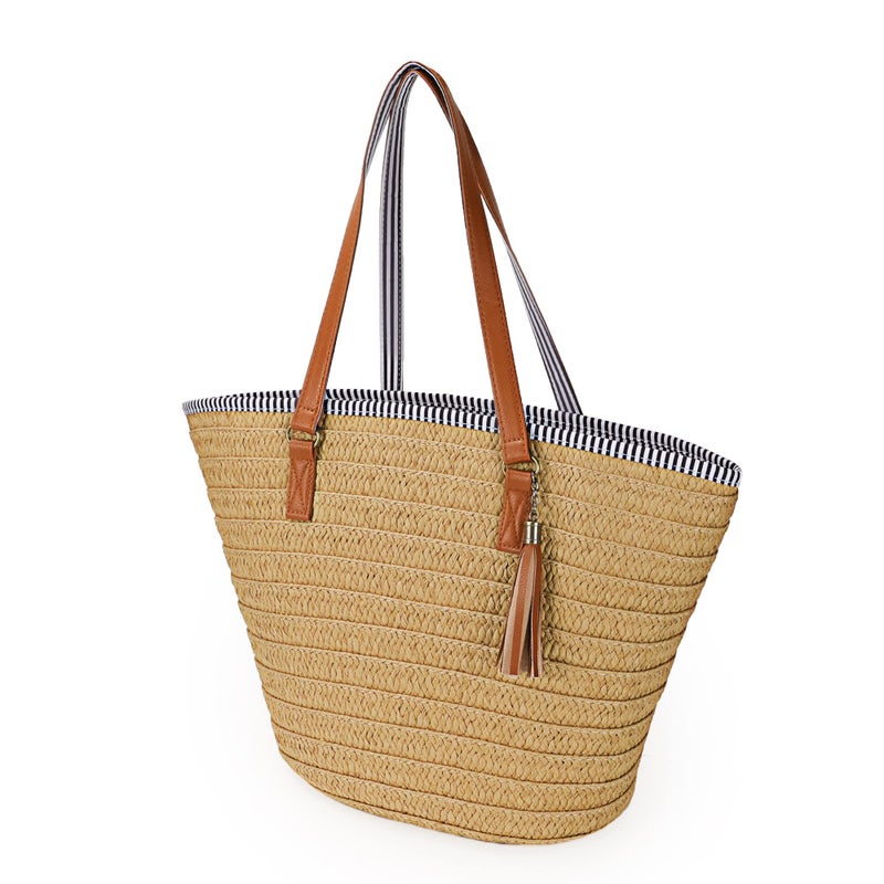 Youjaree Womens Large Straw Shoulder Bag Beach Tote Handbag Purse with Tassel for Summer - Image 3