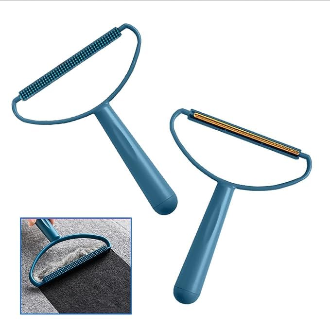 Wishbone مزيل الوبر WISHBONE المحمول اليدوي القابل لإعادة الاستخدام لمزيل الوبر للملابس والسجاد مزيل شعر الأريكة مزيل شعر القماش عبوة 2 زرقاء - Image 1