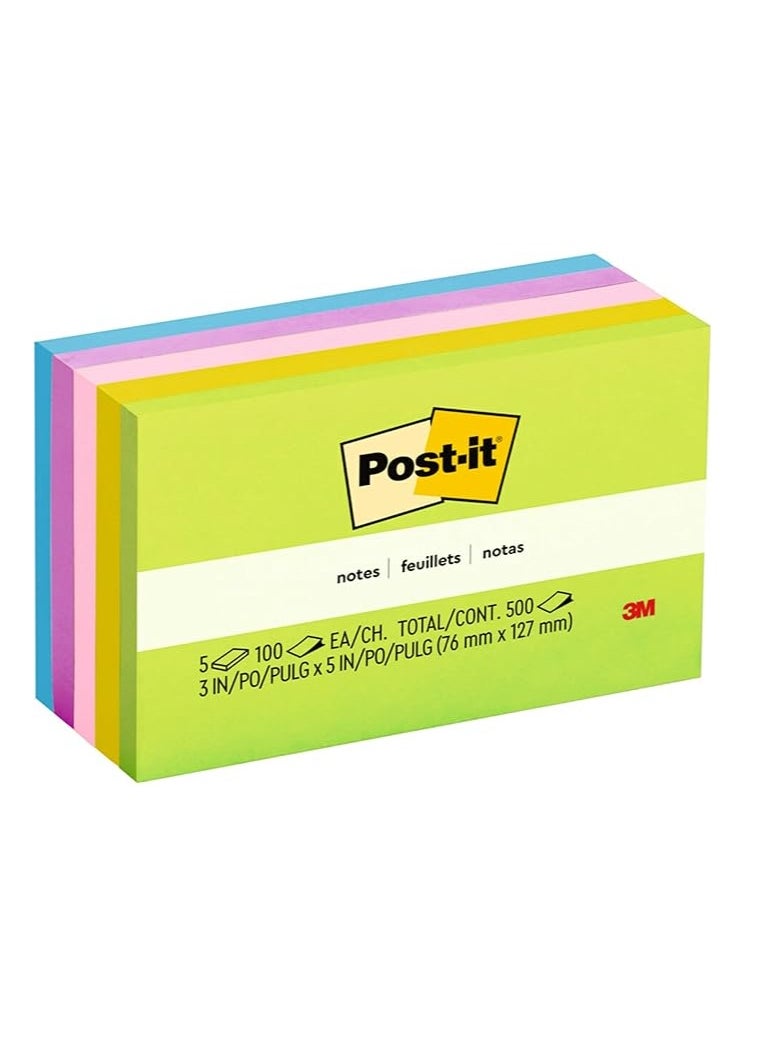 Post It Post-It 655-5Uc Ultra Colors Notes, Mixed Colors. 3X5 In (76 MmX127 Mm), Pastel Colors - Sticky Notes For Note Taking, To Do Lists & Reminders. Clean Removal, Recyclable. 100 Sheets/Pad, 5 Pads/Pack  - Image 1