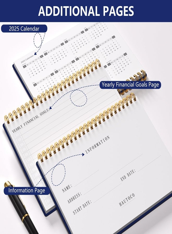 HAUTOCO Accounting Notebook A5 Small Business Horizontal Notebook Notebook Drain Tracking Notebook Household Budget Tracking Notebook Personal Finance Diary 8.3 x 6.2 inch, Navy Blue - Image 4
