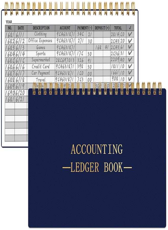 HAUTOCO Accounting Notebook A5 Small Business Horizontal Notebook Notebook Drain Tracking Notebook Household Budget Tracking Notebook Personal Finance Diary 8.3 x 6.2 inch, Navy Blue - Image 1