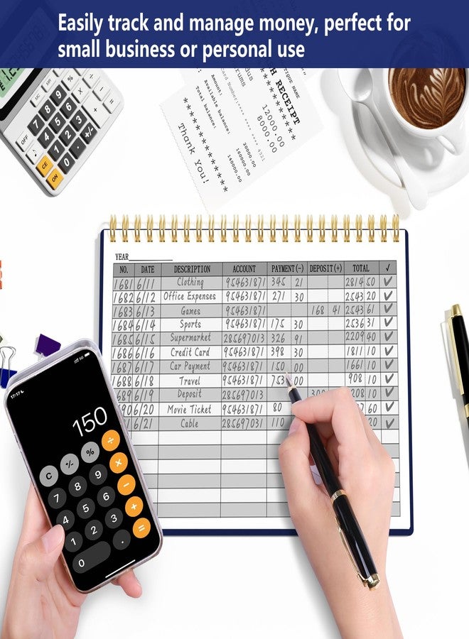 HAUTOCO Accounting Notebook A5 Small Business Horizontal Notebook Notebook Drain Tracking Notebook Household Budget Tracking Notebook Personal Finance Diary 8.3 x 6.2 inch, Navy Blue - Image 3