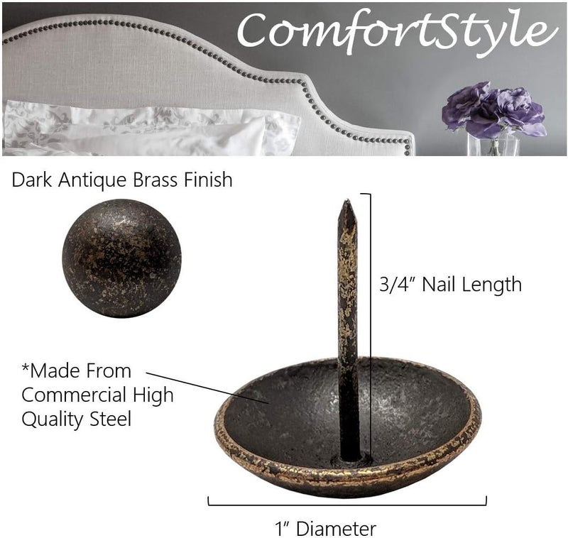 ComfortStyle Premium Upholstery Tacks, 1-inch Diameter Nailhead Pins, Large Decorative Trim for Furniture (25, Dark Antique Brass) - Image 3