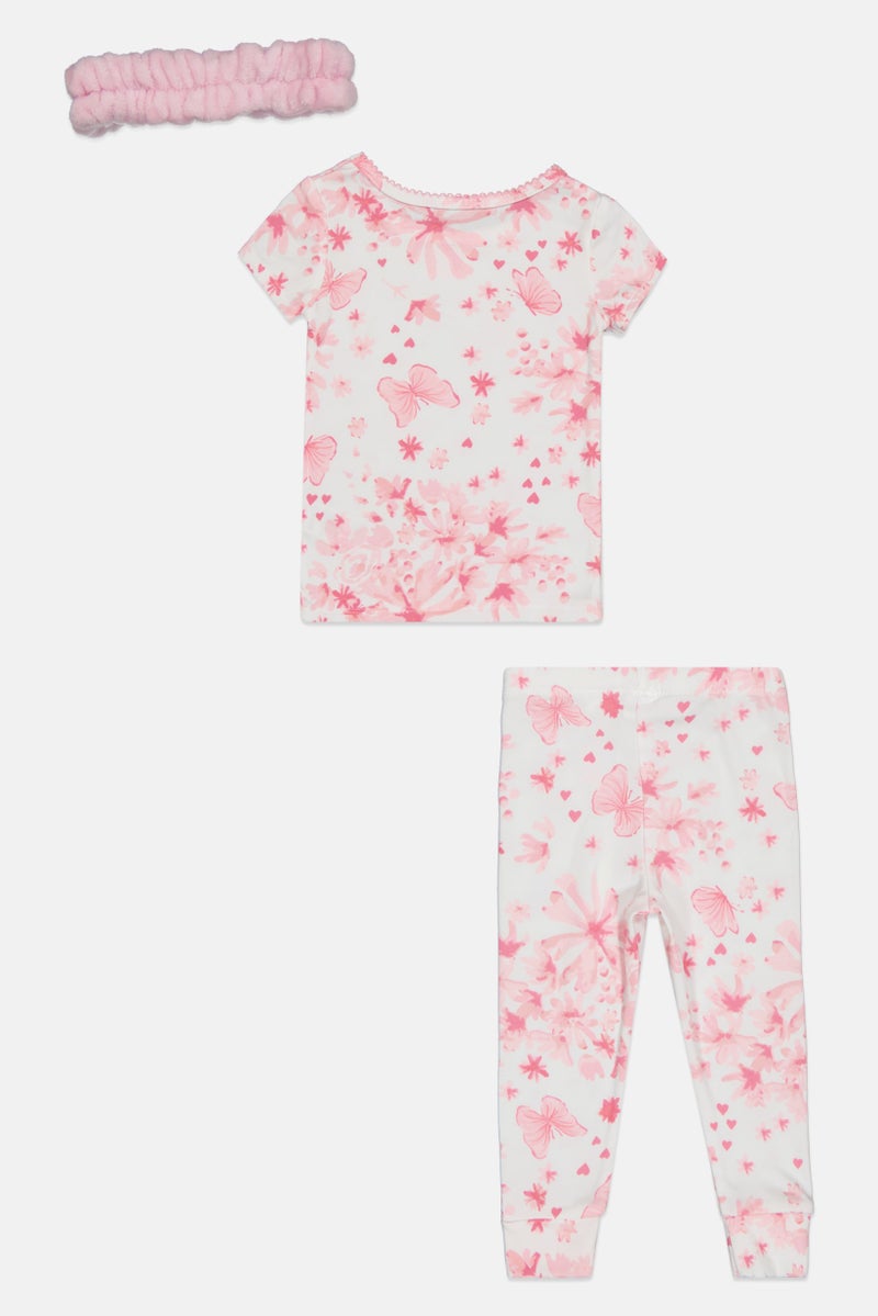 Betsey Johnson Toddlers Girl 3 Pieces Allover Print Pyjama Set With Headband, Multicolor - Image 2