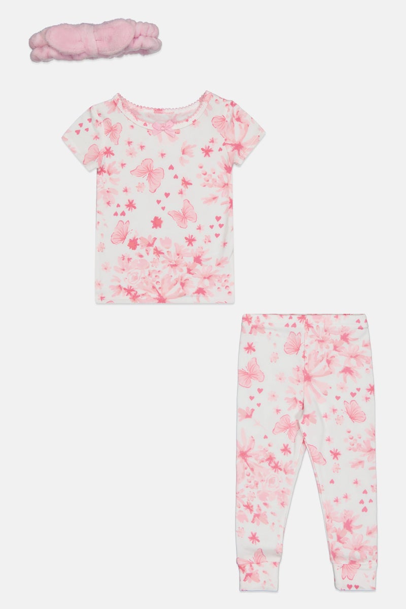 Betsey Johnson Toddlers Girl 3 Pieces Allover Print Pyjama Set With Headband, Multicolor - Image 1