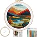 FONNUY Embroidery Kit for Beginners Brightly Colored Landscape Lake PreStamped Pattern Kits for Adults with Hoop Easy to Follow Color Thread Needlework 8 Hoop Darkblue - Image 2