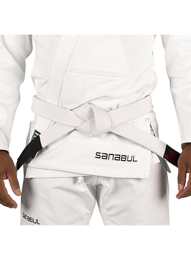 Sanabul  BJJ Belt Men & Women – Brazilian Jiu Jitsu Belt with Ranking Stripes Sleeve Bar, Kids Gi, IBJJF Approved (White, A0) - Image 2