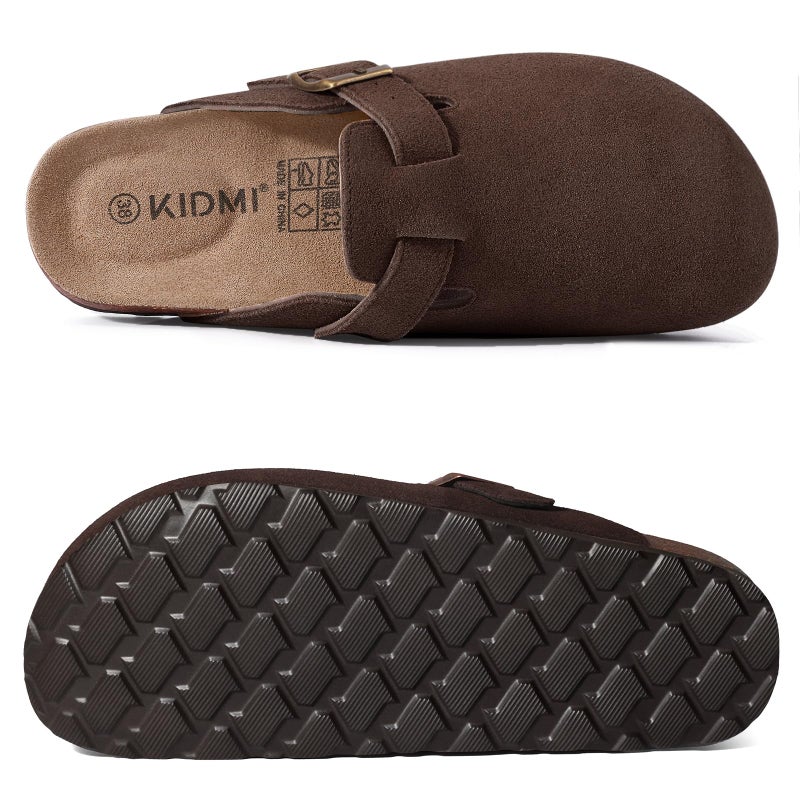 KIDMI Genuine Suede Clogs for Women Cork Footbed Sandals Leather Mules Potato Shoes with Arch Support Coffee 38 (Size 7) - Image 3