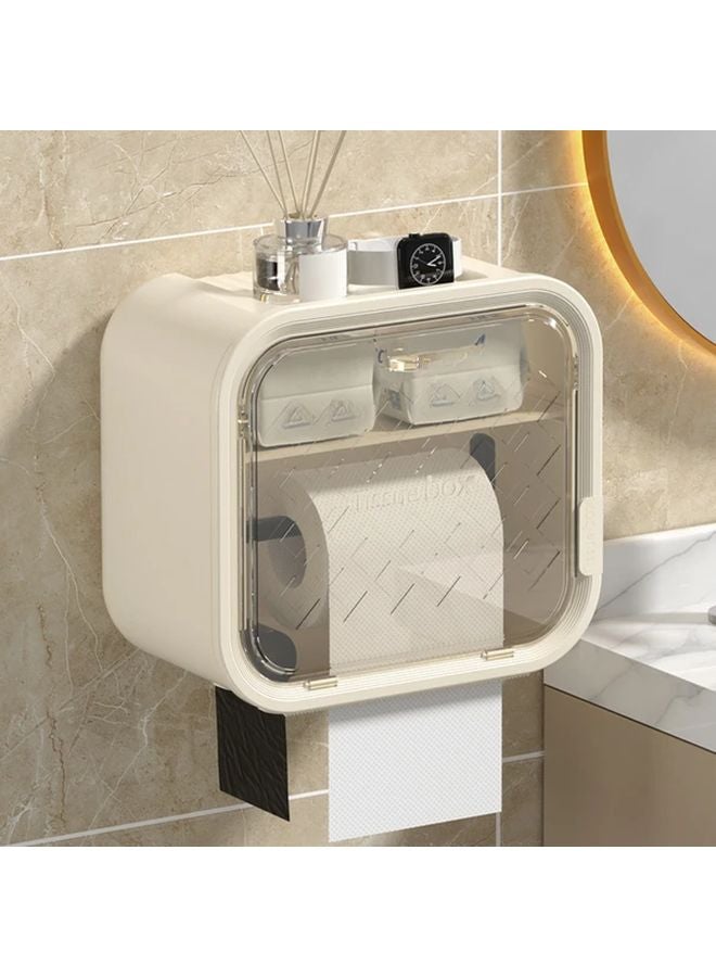 White Waterproof Toilet Paper Holder No Drill Installation Bathroom Organizer - Image 3