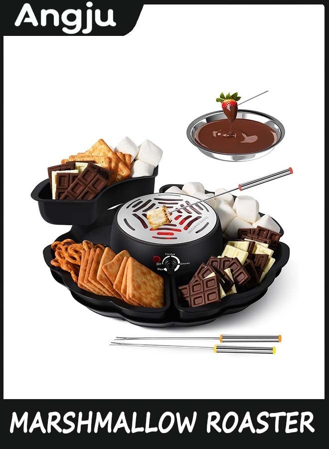 انججو 2 in 1 Electric Fondue Pot, Tabletop Indoor Flameless Electric Marshmallow Roaster with 4 Roasting Forks, 4 Detachable Trays & 1 Flameless Temperature-controlled Heater, Movie Night Supplies - Image 1