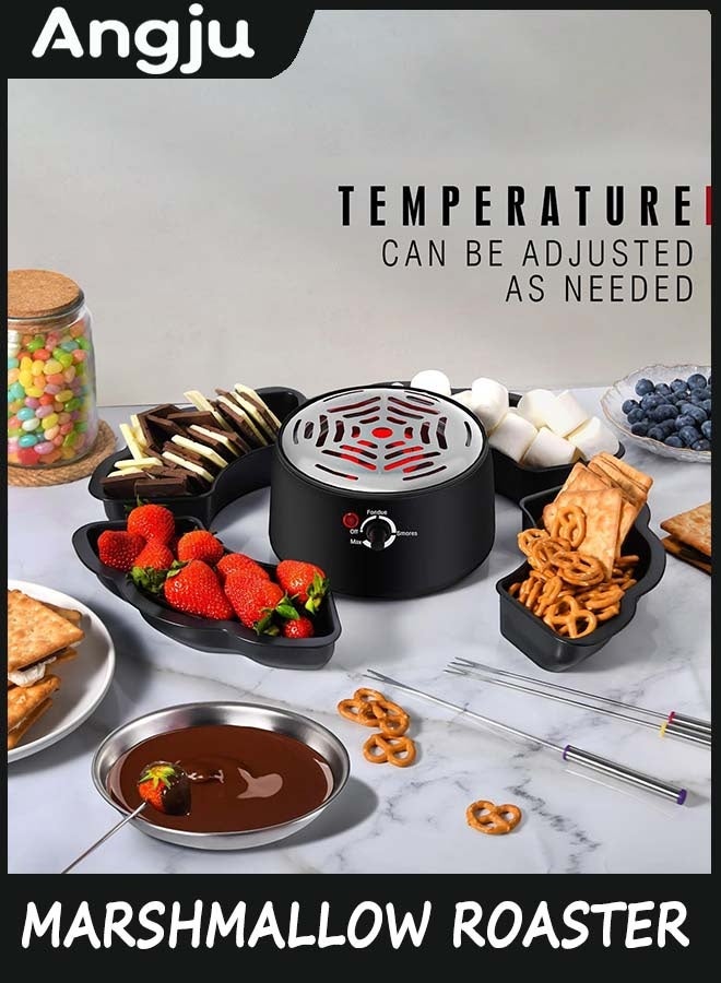 انججو 2 in 1 Electric Fondue Pot, Tabletop Indoor Flameless Electric Marshmallow Roaster with 4 Roasting Forks, 4 Detachable Trays & 1 Flameless Temperature-controlled Heater, Movie Night Supplies - Image 4