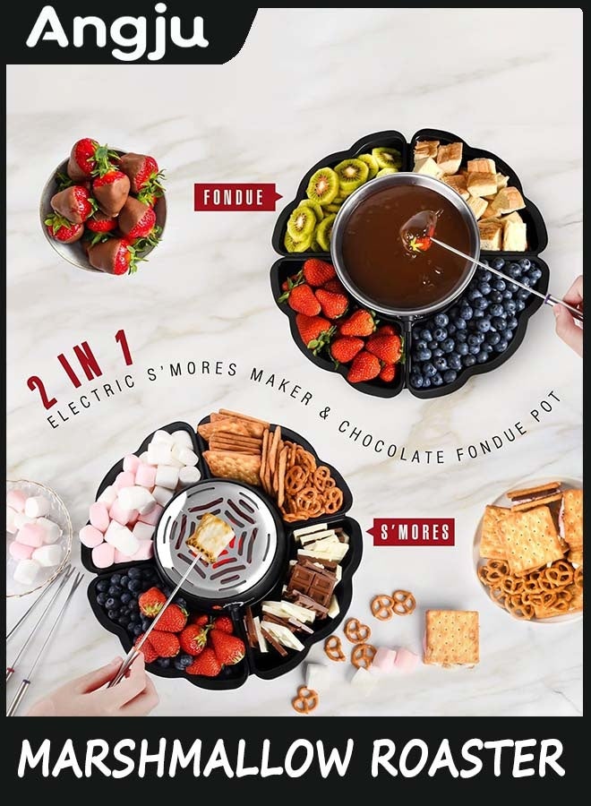 انججو 2 in 1 Electric Fondue Pot, Tabletop Indoor Flameless Electric Marshmallow Roaster with 4 Roasting Forks, 4 Detachable Trays & 1 Flameless Temperature-controlled Heater, Movie Night Supplies - Image 3