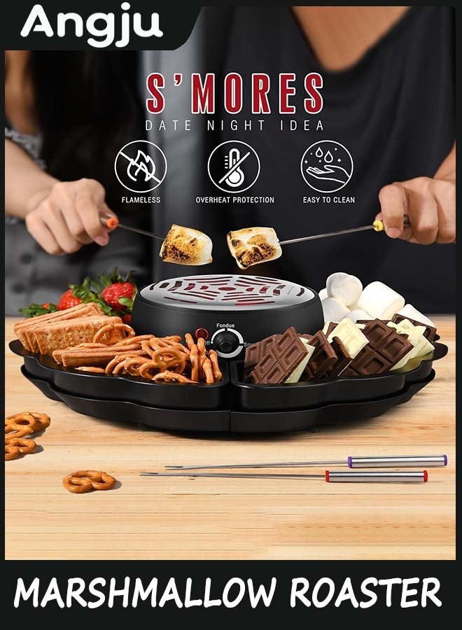 انججو 2 in 1 Electric Fondue Pot, Tabletop Indoor Flameless Electric Marshmallow Roaster with 4 Roasting Forks, 4 Detachable Trays & 1 Flameless Temperature-controlled Heater, Movie Night Supplies - Image 5