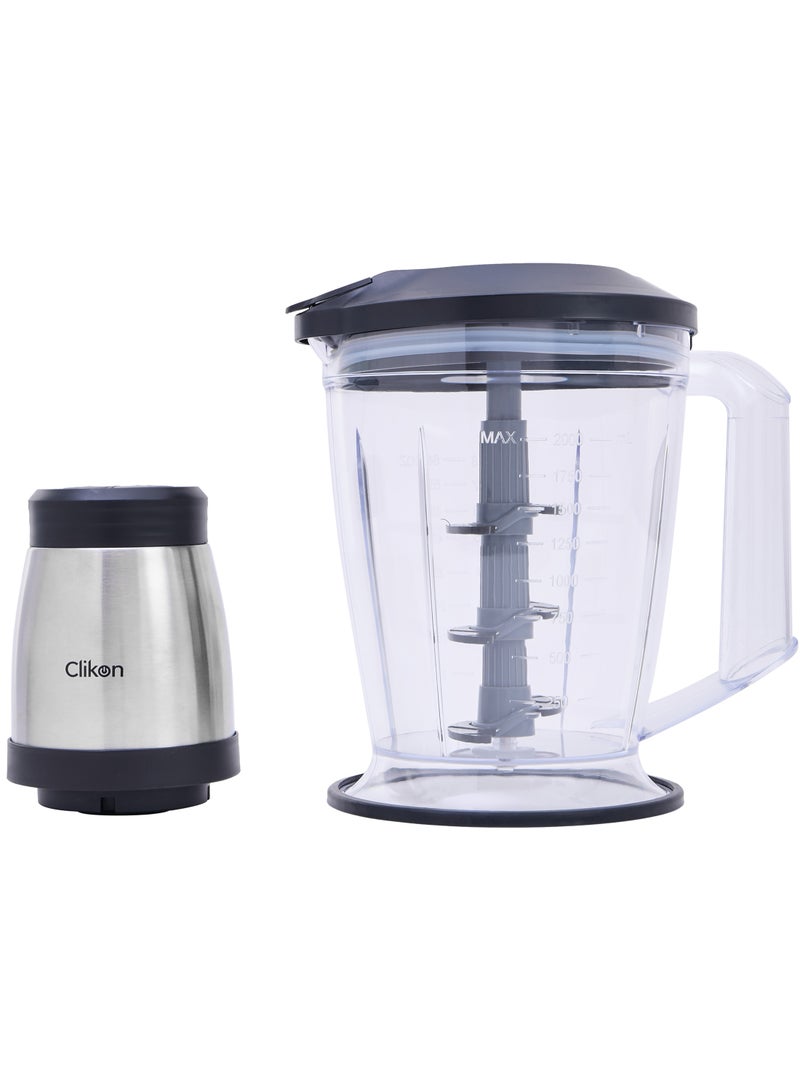 Clikon Vertical Glass Chopper and Mincer, 2L Glass Bowl Capacity with Removable Four Blade System Helps, Chop, ice crush, Mince, Grind and Puree 400 W CK2691 Multicolour - Image 4
