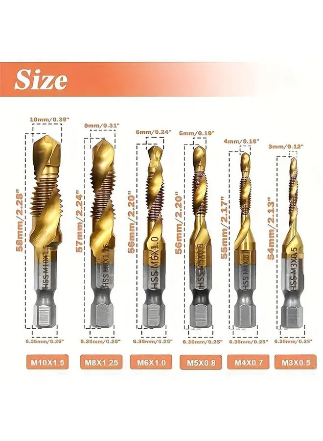 6 Piece High Speed Steel Tap And Die Set Golden Long Awl Metric M3 M4 M5 M8 M10 - Image 4