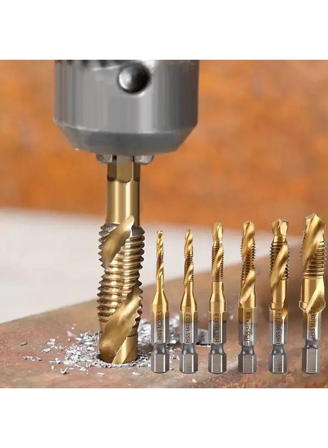 6 Piece High Speed Steel Tap And Die Set Golden Long Awl Metric M3 M4 M5 M8 M10 - Image 1