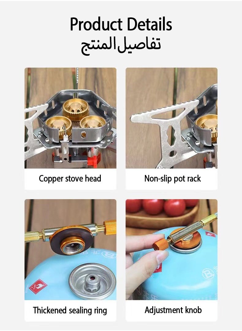 جورفنت مواقد التخييم، موقد غاز محمول بثلاثة شعلات مع خرطوم غاز ممتد وحقيبة حمل - مثالي للتخييم والسفر والمغامرات الخارجية  - Image 3