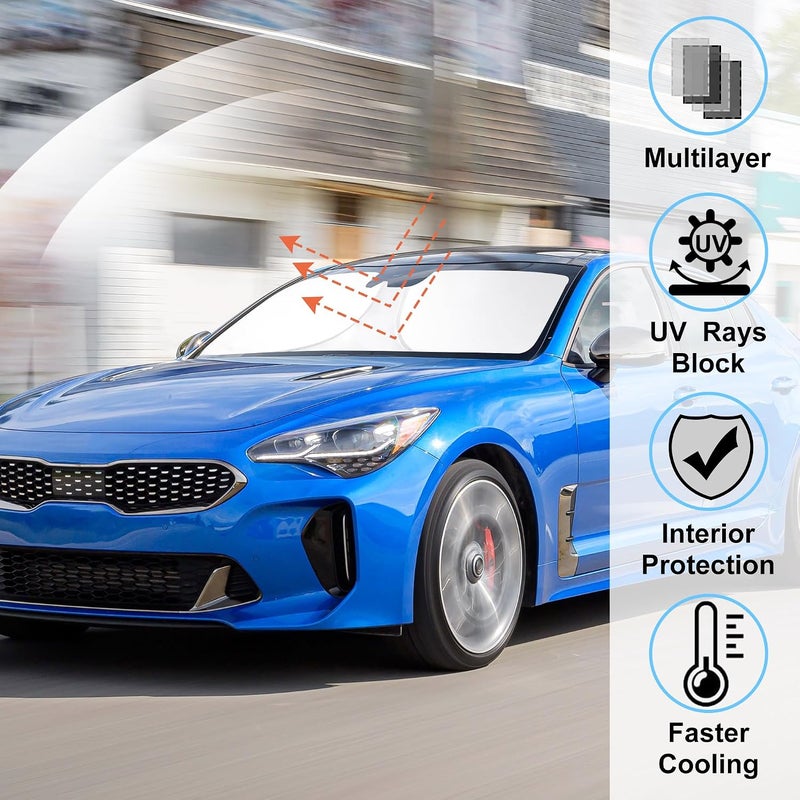 LHFLIVE Windshield Sun Shade Custom Fit for 2018-2023 Kia Stinger Accessories Foldable Sunshade Sun Blocker Protect Car from Sun Rays & Heat Damage Keep Car Cooler - Image 2