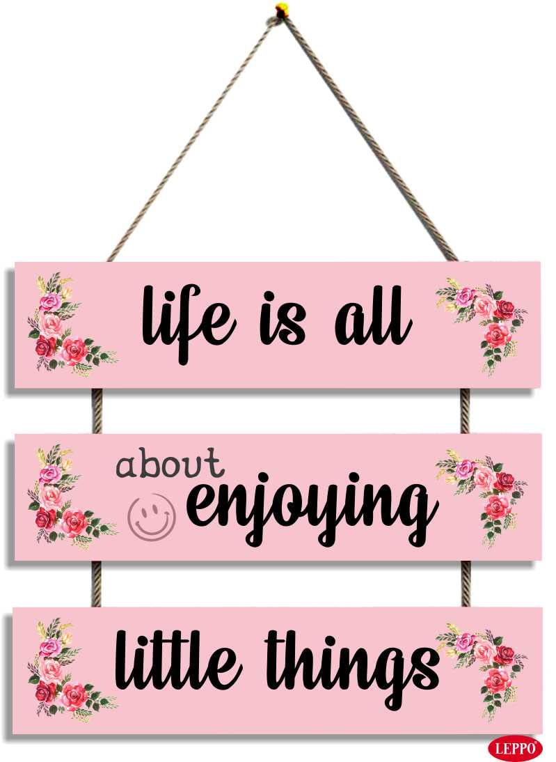 LEPPO Life Is All About Enjoying Little Things Wooden Wall Hanging Board Plaque Sign for Living Room Entrance Hall Wall Door Room Home Decoration Showpiece 12 X 105 inch Pink I Black - Image 1
