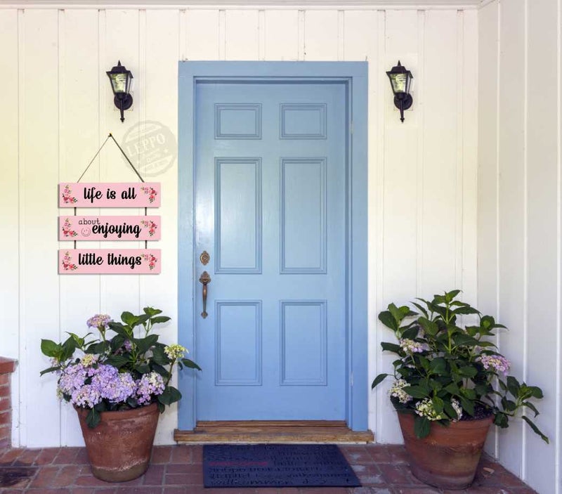 LEPPO Life Is All About Enjoying Little Things Wooden Wall Hanging Board Plaque Sign for Living Room Entrance Hall Wall Door Room Home Decoration Showpiece 12 X 105 inch Pink I Black - Image 2