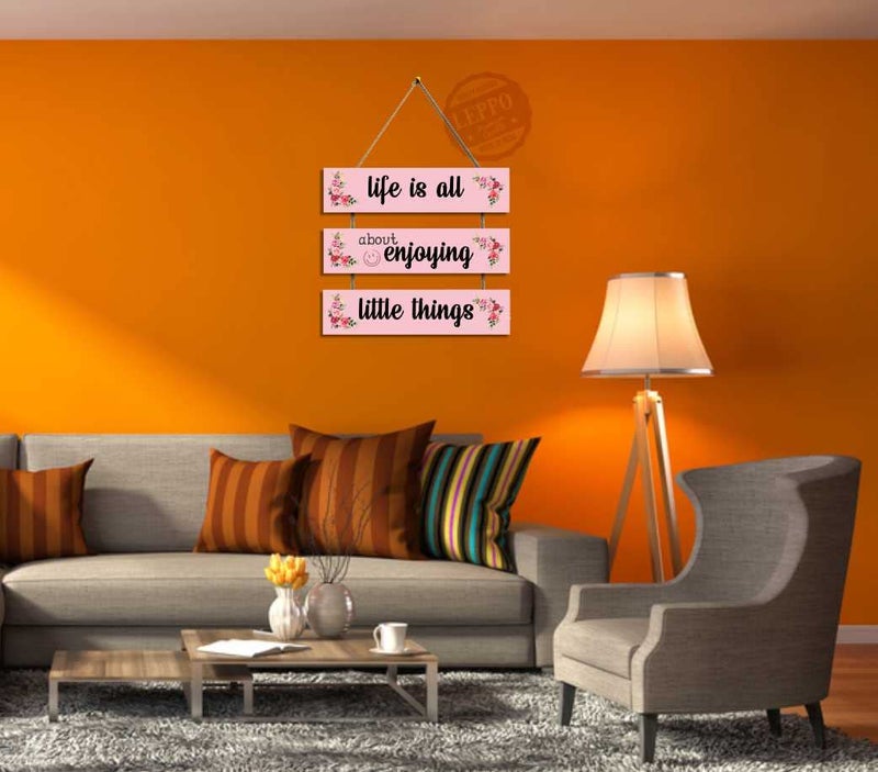LEPPO Life Is All About Enjoying Little Things Wooden Wall Hanging Board Plaque Sign for Living Room Entrance Hall Wall Door Room Home Decoration Showpiece 12 X 105 inch Pink I Black - Image 3
