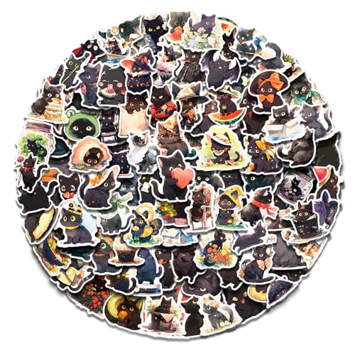 AOWDIAO 100 Pcs Black Cat Stickers Cute Cat Gifts Vinyl Cat Sickers for Water Bottles Laptop - Image 1