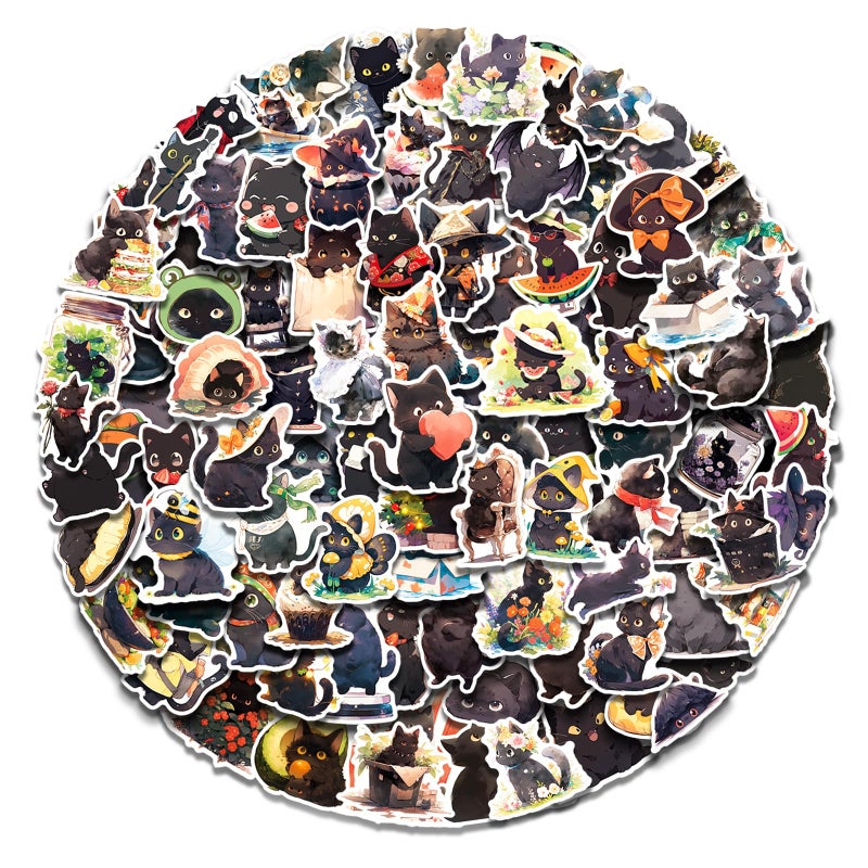 AOWDIAO 100 Pcs Black Cat Stickers Cute Cat Gifts Vinyl Cat Sickers for Water Bottles Laptop - Image 2