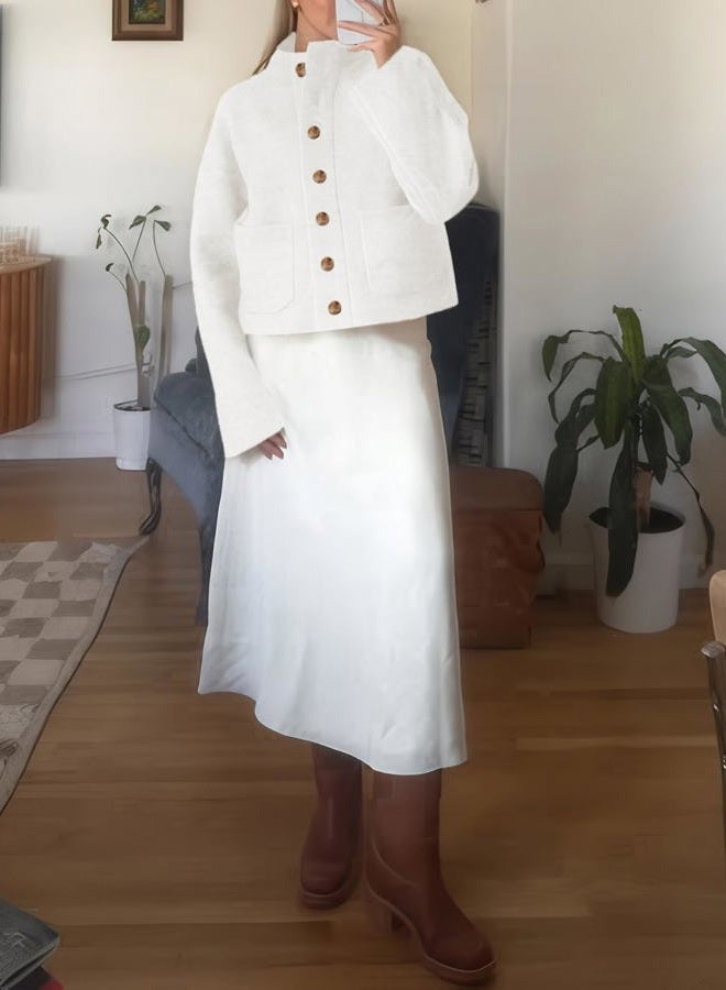 Cicy Bell Womens Chunky Knit Cardigan Sweaters Button Down Mock Neck Open Front Jacket Winter Casual Outerwear with Pockets, White, M - Image 5