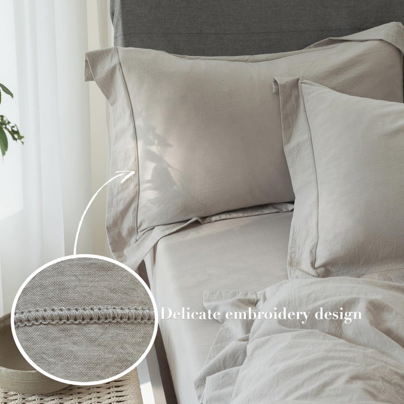 ELIMMO Cooling King Duvet Cover Set 3 Pieces-100% Washed Cotton with Chic Wide Trim Design Linen Like Textured Ultra Soft Cozy Bedding with Zipper Closure(Hemmed Beige Grey,King 104"x90") - Image 4